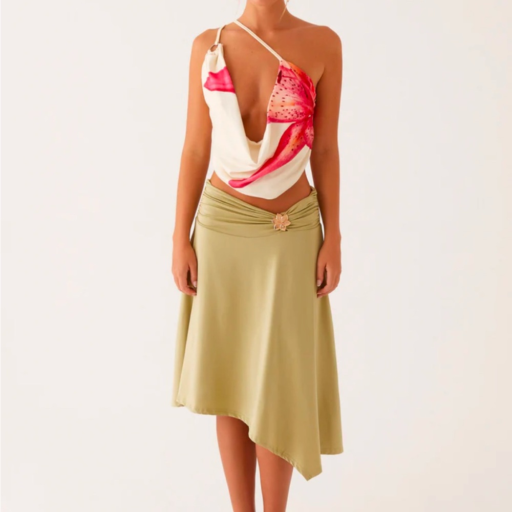SOLD Peppermayo Asymmetrical Olive Midi Skirt